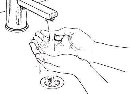 A black and white drawing of hands under a faucet

AI-generated content may be incorrect.
