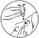 A black and white circle with a hand pouring a drop of eye drops
Description automatically generated